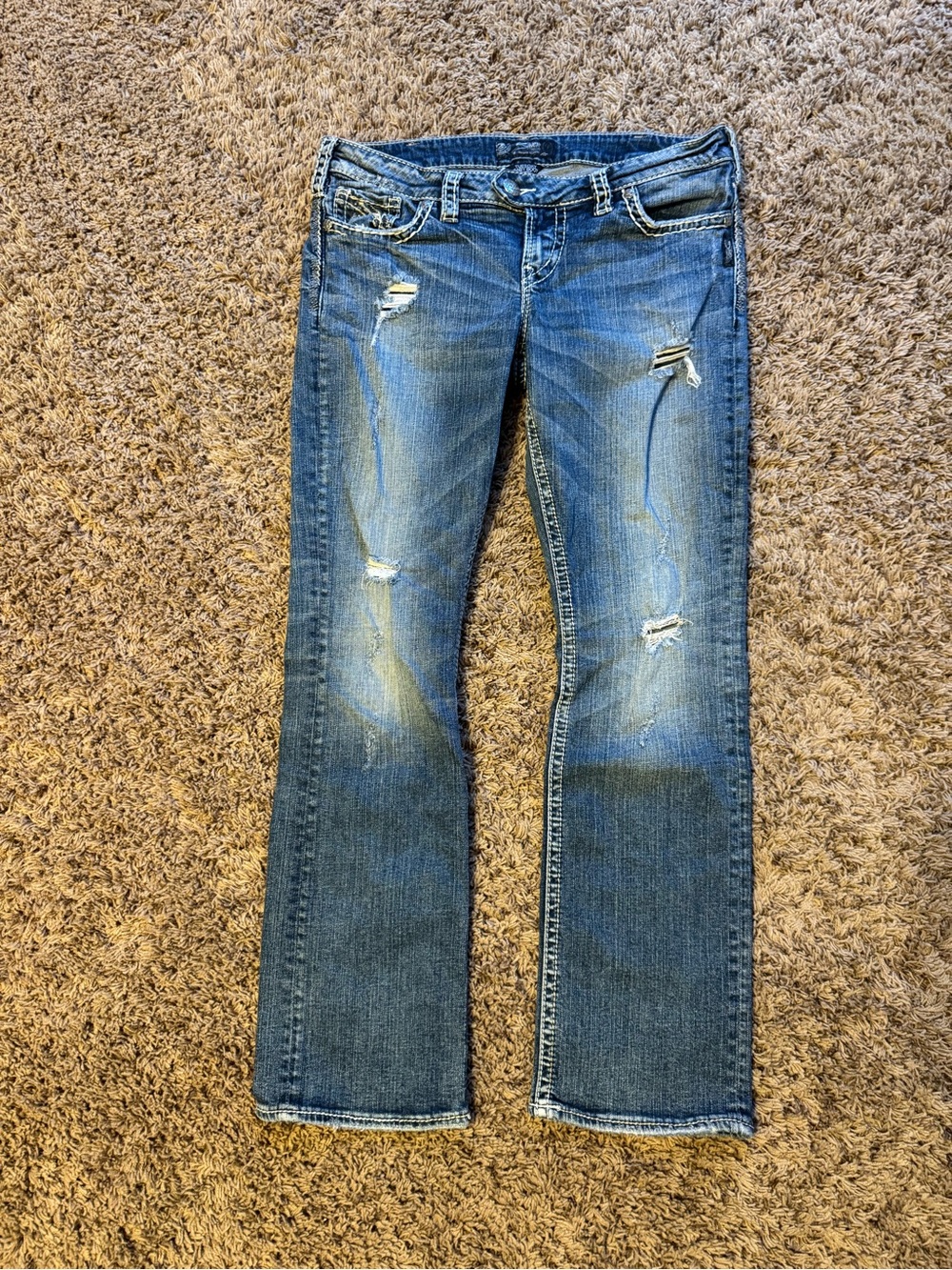 Silver Jeans Women's Distressed Blue Bootcut Jeans